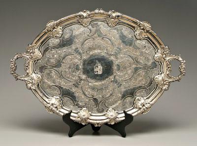 Old Sheffield plate tray, oval with