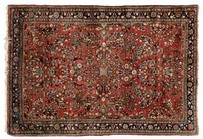 Sarouk rug, floral designs on burgundy