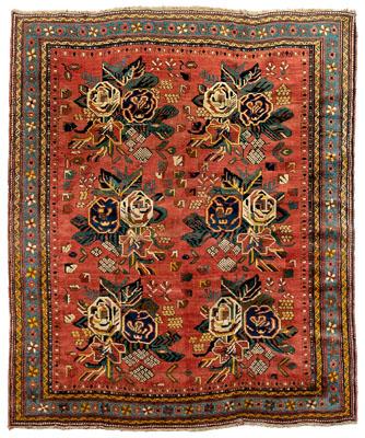 Afshar rug, six floral bouquets