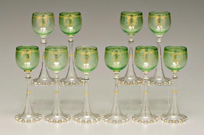 Ten pieces gilt stemware: pale