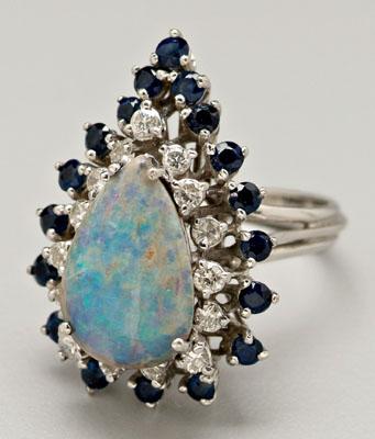 Opal, sapphire, diamond ring, central