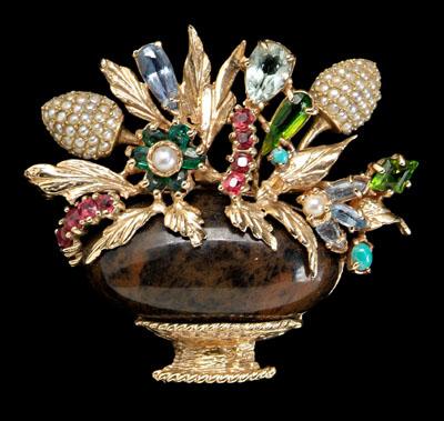 Multi gemstone floral vase brooch  90a7a