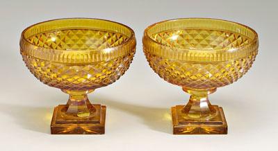 Pair amber cut glass compotes: