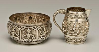 Two pieces Indian silver, repousse