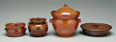 Four pieces Ben Owen pottery, all lidded