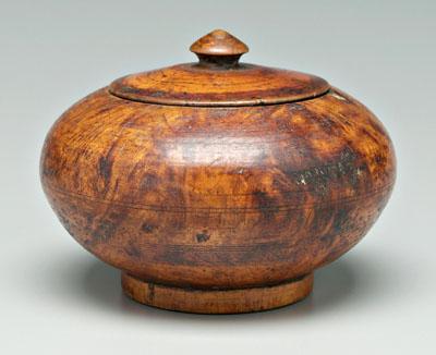 Lidded treenware bowl, probably ash,