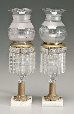 Pair clear glass fluid lamps domed 90b3c