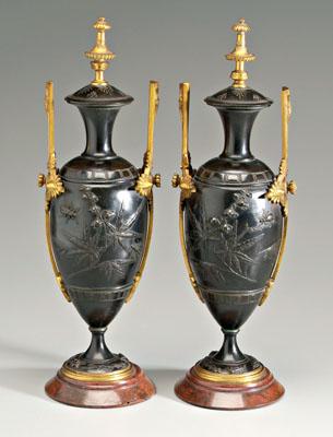 Pair ormolu mounted bronze urns  90b49