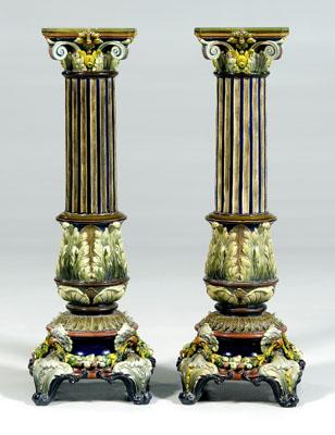 Fine pair majolica pedestals each 90b79