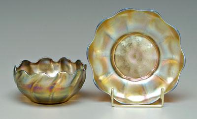 Tiffany bowl and under plate: iridescent