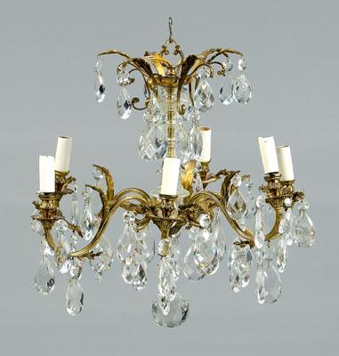 Brass and crystal chandelier, two