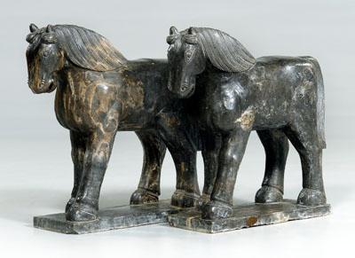 Pair Chinese stone horses standing 90c07