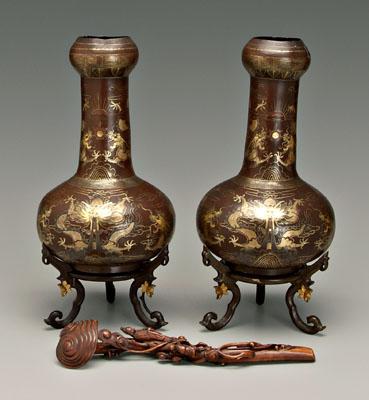 Pair Chinese lacquer vases scepter  90c0a