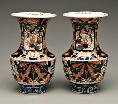 Pair Japanese Imari vases: flat
