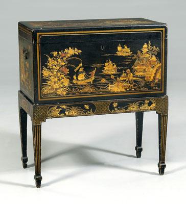 Chinese lacquer chest on stand,