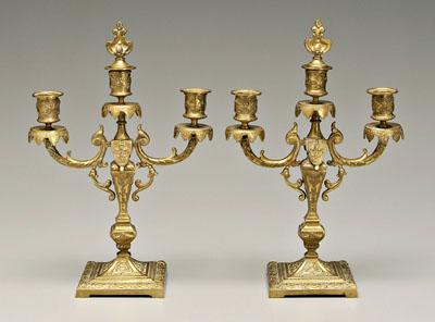 Pair Tiffany brass candelabra: