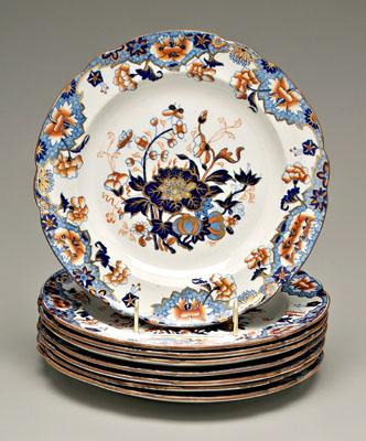 Eight Spode plates: cobalt blue