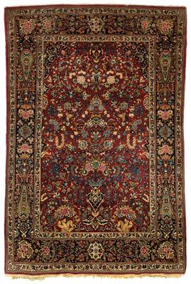 Finely woven Kashan rug, vase of