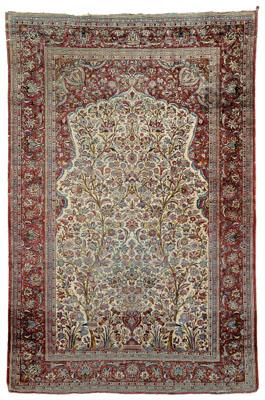 Silk Kashan rug, large mihrab on