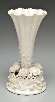 Belleek vase, reeded and scalloped