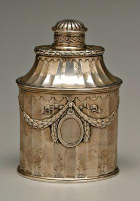 French silver tea canister, oval