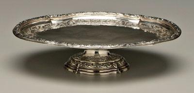 English silver footed tray, cartouche