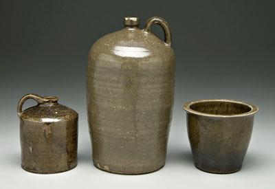 Three alkaline glaze pots: jug,