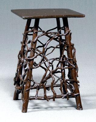 Folk art twig table, tapered legs