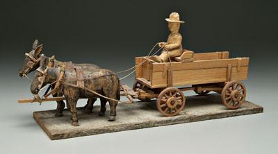 Folk art wagon, driver, two mules: maker