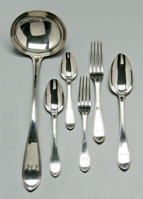 123 piece set Boston coin silver flatware