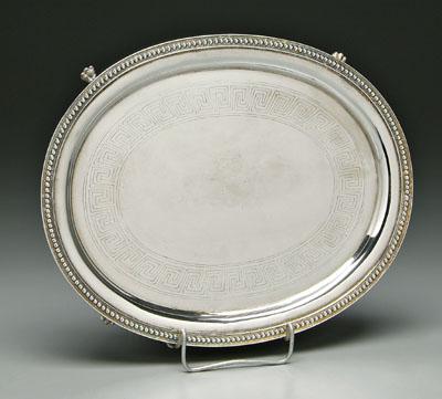 Coin silver tray, oval with beaded