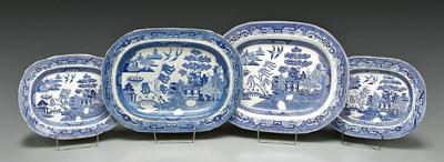 Four blue transfer platters, all