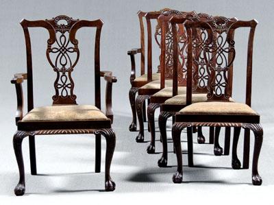 Set of six Chippendale style chairs: