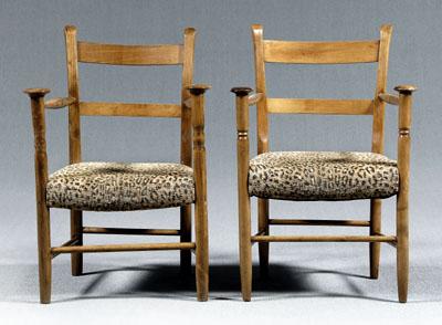 Pair ladder back open armchairs: