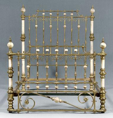 Cast brass and onyx bedstead, heavy