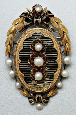 Pearl brooch pendant 14 kt gold 90efb