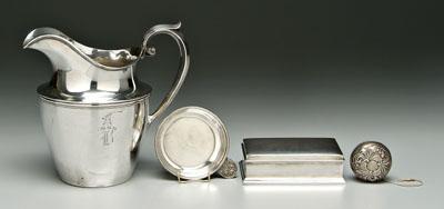 Four sterling items: Gorham water pitcher,