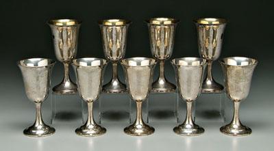 Nine sterling goblets: typical