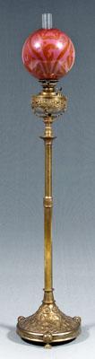 Brass and art glass floor lamp,