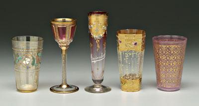 Five fine glass vases and   90f5d