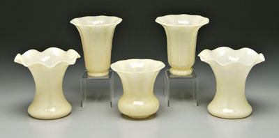 Five Steuben ivory vases: pair with