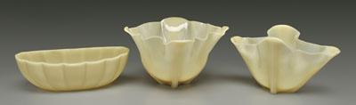 Three Steuben ivory vases: one boat