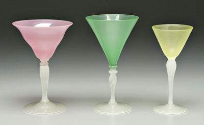 Three Steuben trumpet shaped goblets: