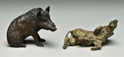 Two Vienna bronze boars one seated  90f88