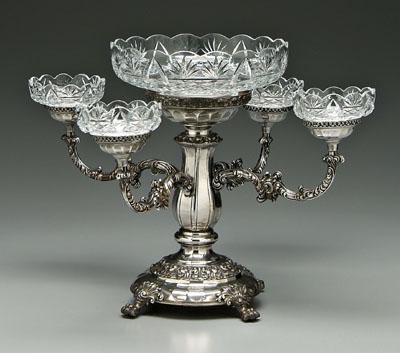 Silver plate epergne four scrolled 90fed