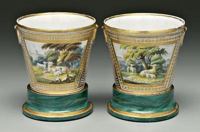 Pair Old Paris porcelain planters: hand