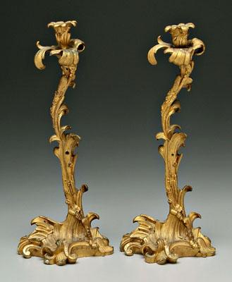 Pair bronze doré candlesticks: floral