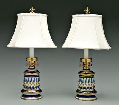 Pair Sevres porcelain lamps cobalt 9100e