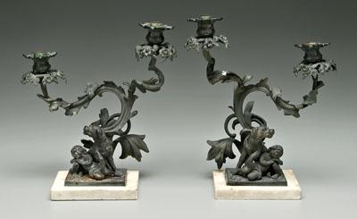 Pair bronze candelabra with dogs  91010