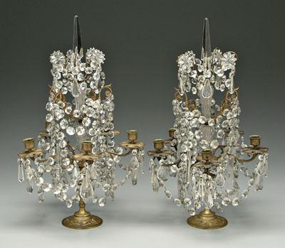 Pair crystal and brass candelabra: